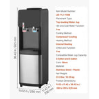 Top Loading Water Cooler Dispenser, Hot and Cold Water Dispenser for 3 or 5 Gallons Bottles, Sturdy Stainless Steel and Child Security Lock, Ideal for Homes, Kitchens, Offices, Dorms, Black