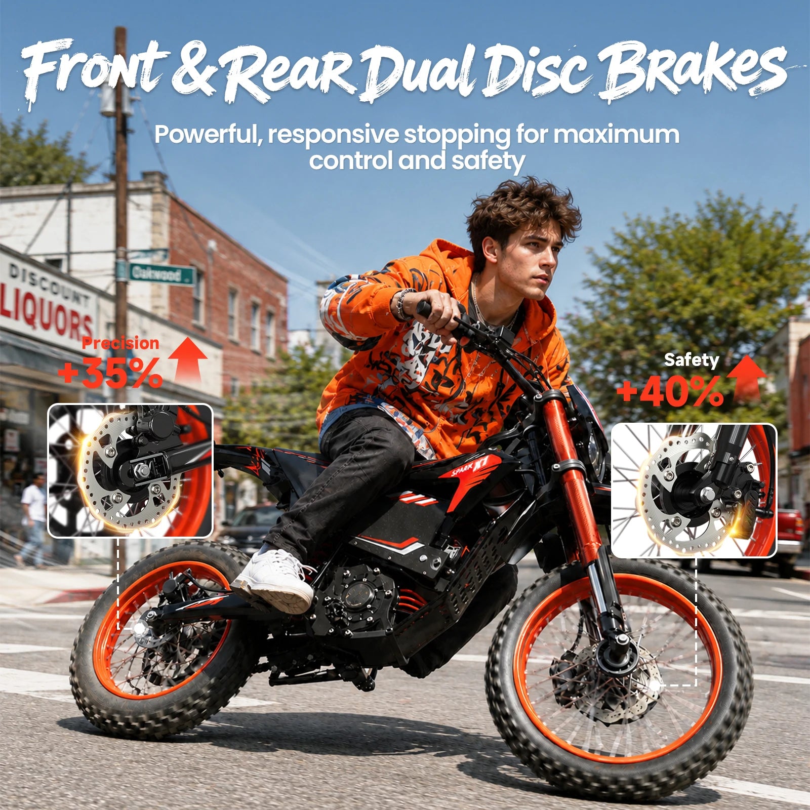 QRONGE X1 Spark L Electric Dirt Bike, 4500W Peak Electric Bicycle, 60V 28.8Ah Up to 50MPH & 60 Miles Electric Motorcycle, 17"/14" Off-Road Tire E-Dirt Bike for Adults Teens + 1 Year Warranty
