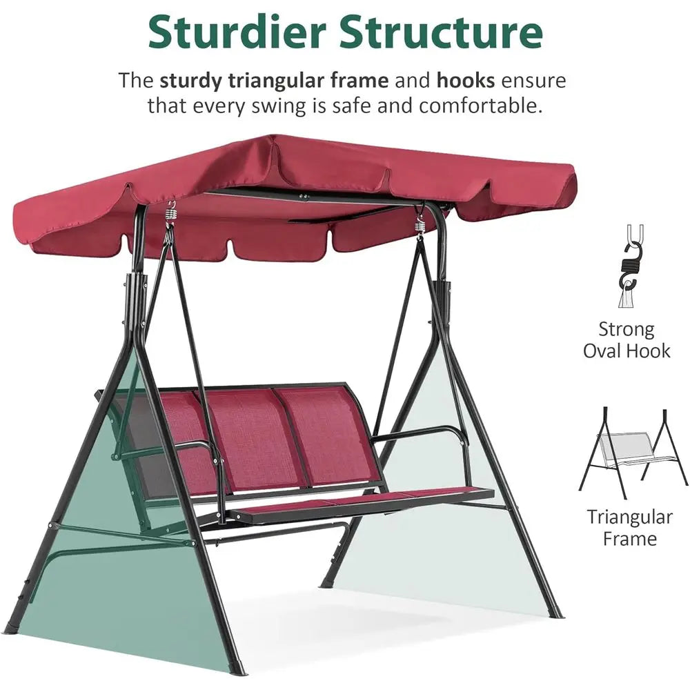 3-Person Outdoor Patio Swing Chair, Steel and Textile Seat Glider