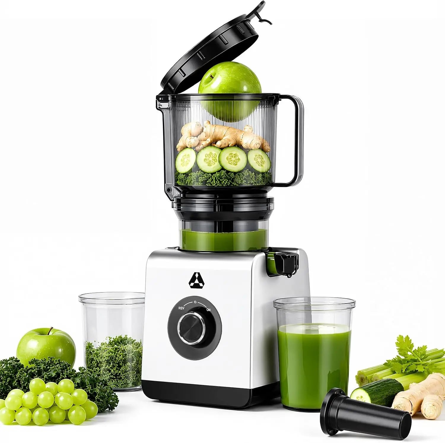 Slow Masticating Cold Press Juicer, 6.5-Inch Wide Chute for Whole Fruits and Vegetables, Easy to Clean and Clog-Resistant, Quiet