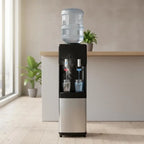 Top Loading Water Cooler Dispenser, Hot and Cold Water Dispenser for 3 or 5 Gallons Bottles, Sturdy Stainless Steel and Child Security Lock, Ideal for Homes, Kitchens, Offices, Dorms, Black