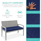 Outdoor Bench 2-Person Wicker Garden Patio Benches Seating urniture or Backyard, Porch w/Seat Cushion, 700lb acity - Gray/Navy