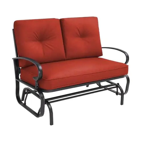 Outdoor Patio Glider Chair, Rocking Glider Bench for 2 Person, Porch Furniture Loveseat Seating, Wrought Iron Patio