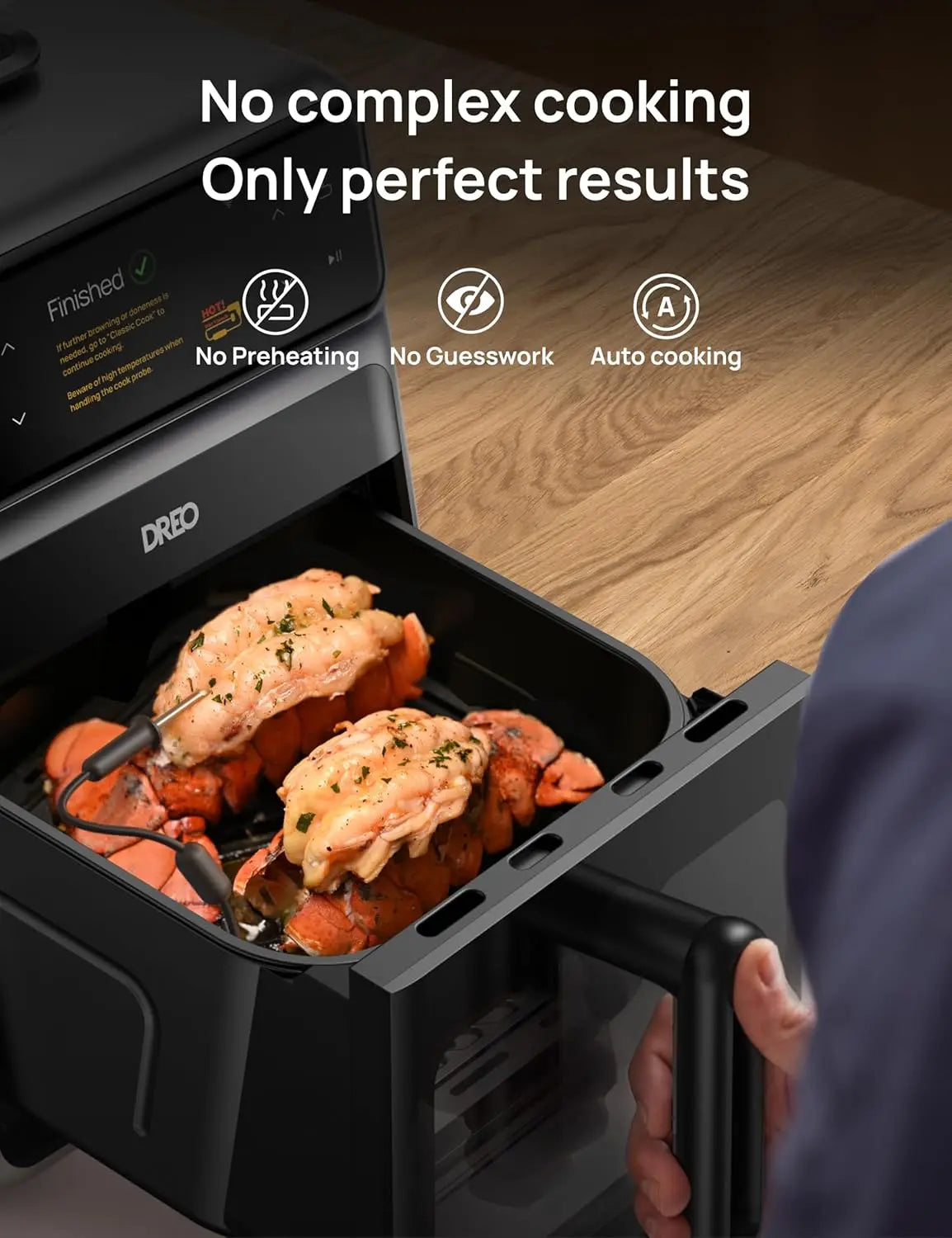 Smart Air Fryer Cooker with Probe and Water Atomizer, 6 QT, 3 Pro Cooking Modes, Cook Like an Expert with One Button Press