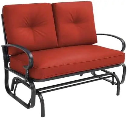 Outdoor Patio Glider Chair, Rocking Glider Bench for 2 Person, Porch Furniture Loveseat Seating, Wrought Iron Patio