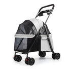 4 Wheels Dog Cat Stroller, Outdoor Travel Pet Folding Stroller, Dog Cat Cage Stroller with Cup Holder, Visible Window for Mediu
