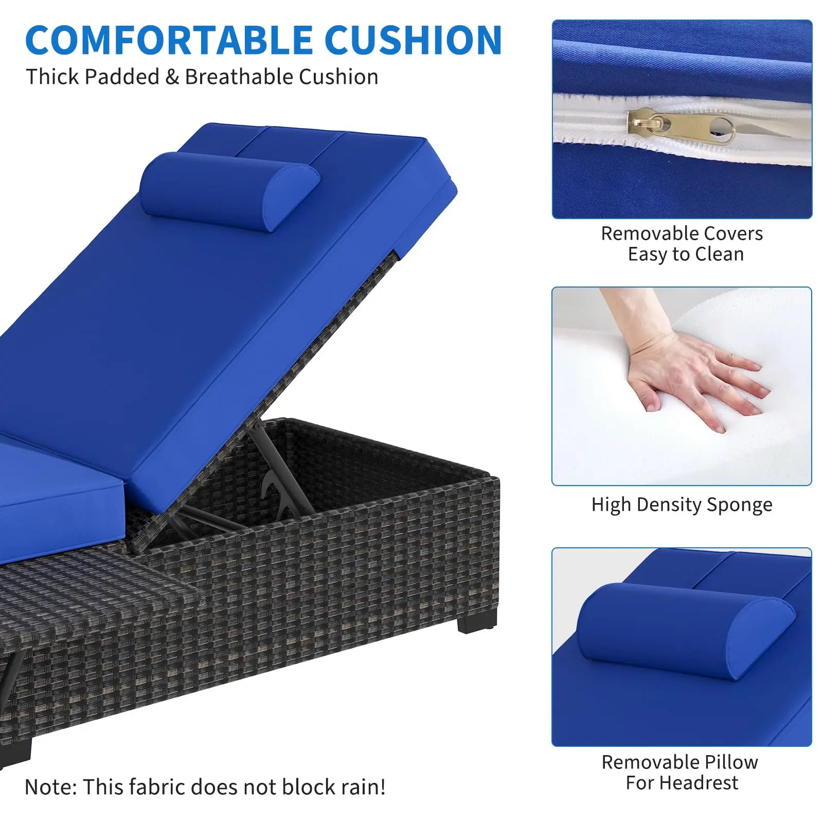 Outdoor Chaise Lounge Chairs Set of 2, 78" Pool Lounge Chairs with Adjustable Back, Foldable Side Table & Washable Cushions, Wicker Rattan Patio Loungers for Poolside Deck Beach Yard