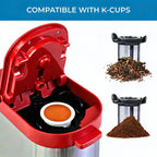 Single Serve Coffee Maker – Compatible with    K‑Cup Pods & Ground Coffee, One Cup Brewer, 6–12 Oz Brew Sizes, Travel Mug