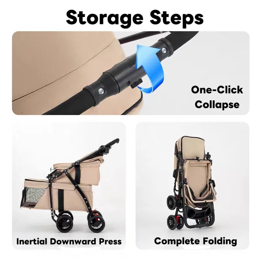 Double Pet Stroller for Small Cats and Dogs, Foldable Kittens Puppies Travel Strolling Cart with 2 Carriages, Lockable Wheels,