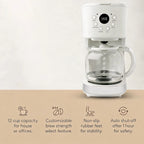 Coffee Machine, 12 Cup Programmable Drip Coffee Maker, Ivory & Chrome