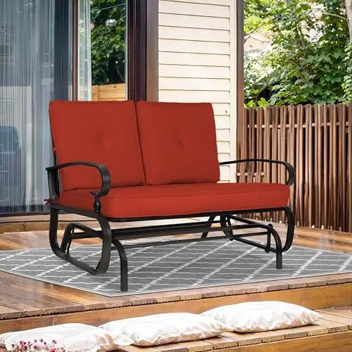 Outdoor Patio Glider Chair, Rocking Glider Bench for 2 Person, Porch Furniture Loveseat Seating, Wrought Iron Patio