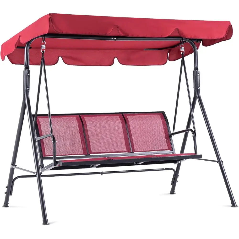 3-Person Outdoor Patio Swing Chair, Steel and Textile Seat Glider