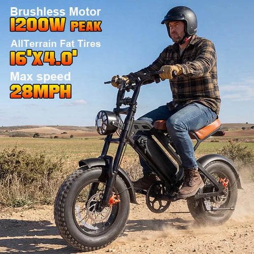 1200W All-terrain Electric Motorcycle, 48V18Ah Adult Electric Dirt Bike, 28MPH, 5-speed Variable Speed, Load Capacity of 500LBS