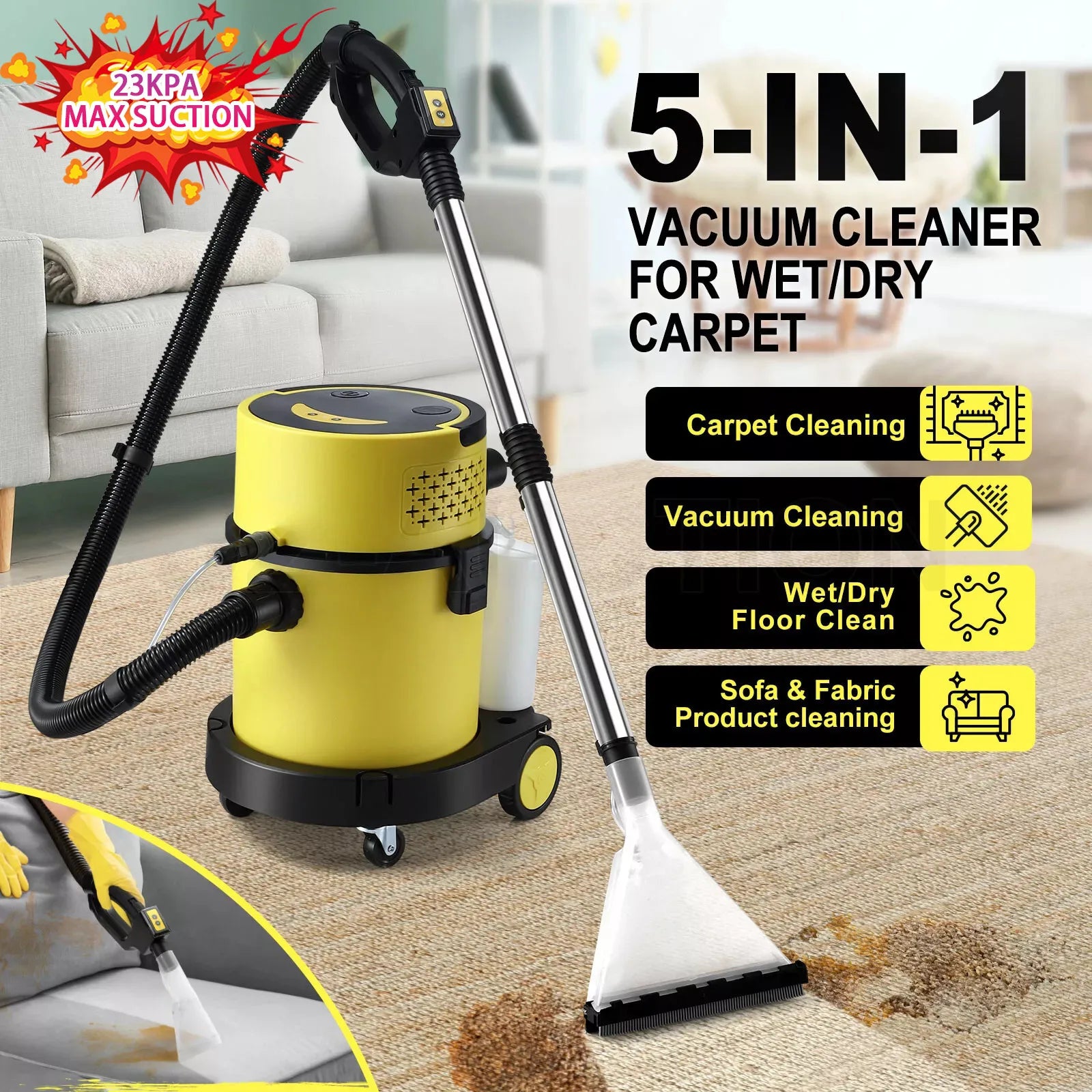 6 Gallon 5.5HP Wet Dry Car Vacuum Cleaner Upholstery Shampoo 5-IN-1