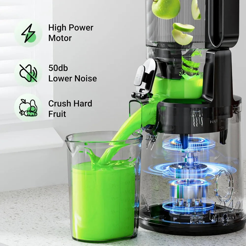 5.3" Large Mouth Feed Chute Juicer - Cold Press for Fruits & Veggies - Self Feeding, Hands-Free, Easy Clean