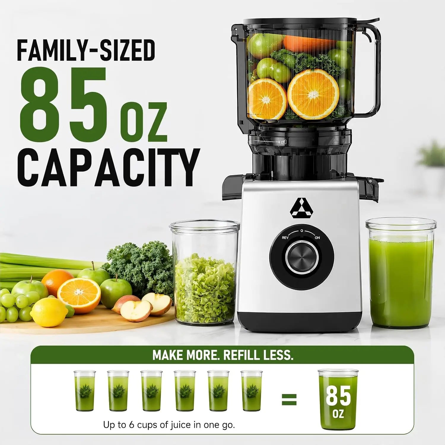 Slow Masticating Cold Press Juicer, 6.5-Inch Wide Chute for Whole Fruits and Vegetables, Easy to Clean and Clog-Resistant, Quiet