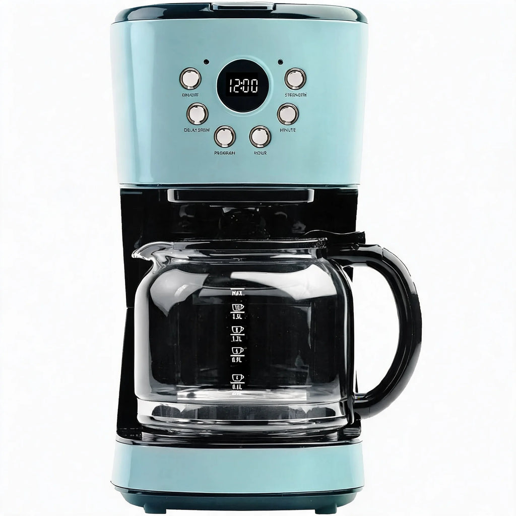 Coffee Machine, 12 Cup Programmable Drip Coffee Maker with Auto Shut-Off Function and Reusable Washable Water Filter, Turquo