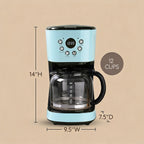Coffee Machine, 12 Cup Programmable Drip Coffee Maker with Auto Shut-Off Function and Reusable Washable Water Filter, Turquo
