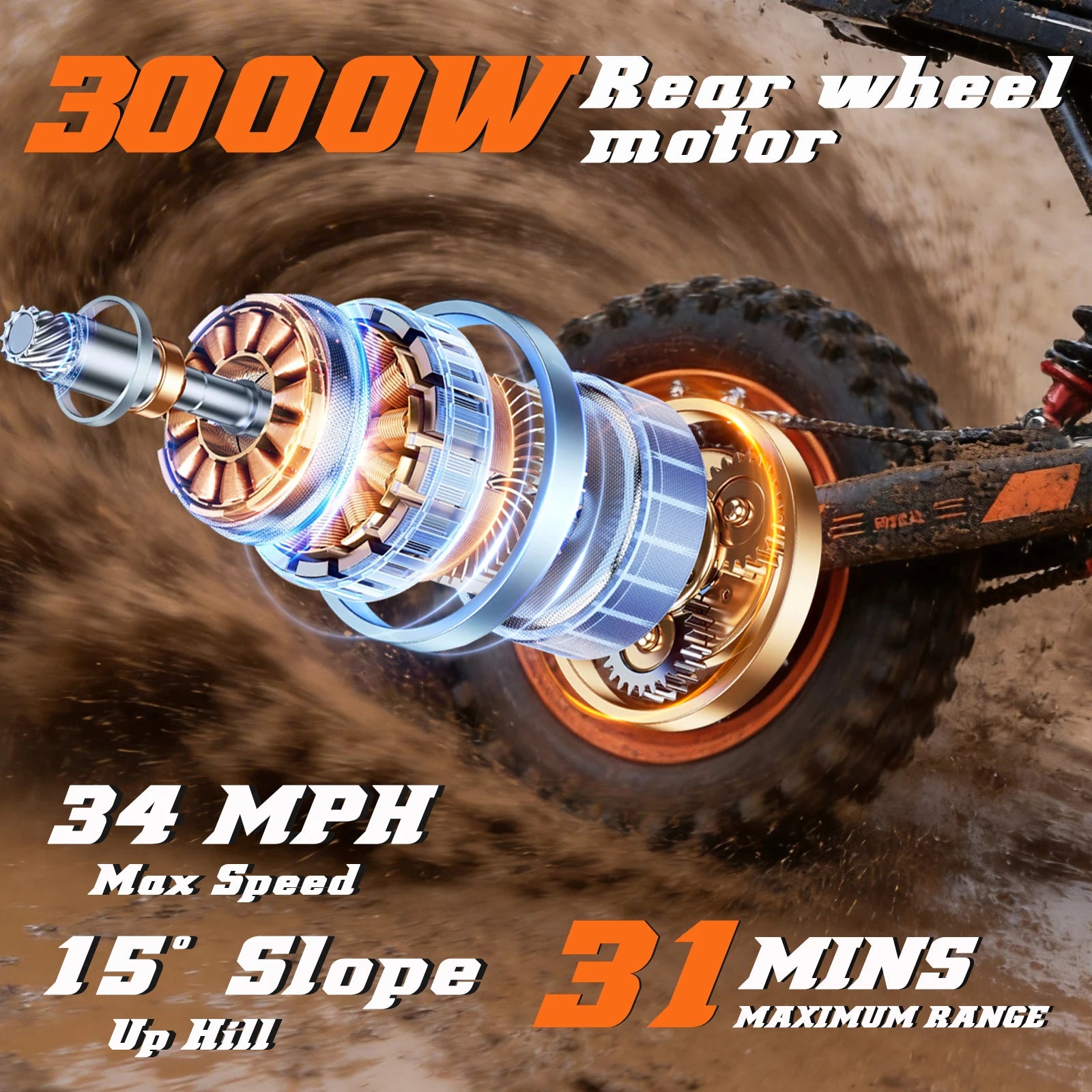 FREEBOY Y66 3000W Electric Dirt Bike for Adults Teens, 34MPH 48V 30Ah Lithium Battery Off-Road Electric Motorcycle, 12/10 Inch Fat Tire E-Bike Moped Scooter, 31-Mile Range 265LBS Load Hydraulic Disc Brake, Beach Snow Mountain