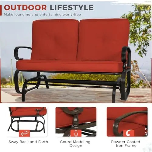 Outdoor Patio Glider Chair, Rocking Glider Bench for 2 Person, Porch Furniture Loveseat Seating, Wrought Iron Patio