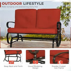 Outdoor Patio Glider Chair, Rocking Glider Bench for 2 Person, Porch Furniture Loveseat Seating, Wrought Iron Patio