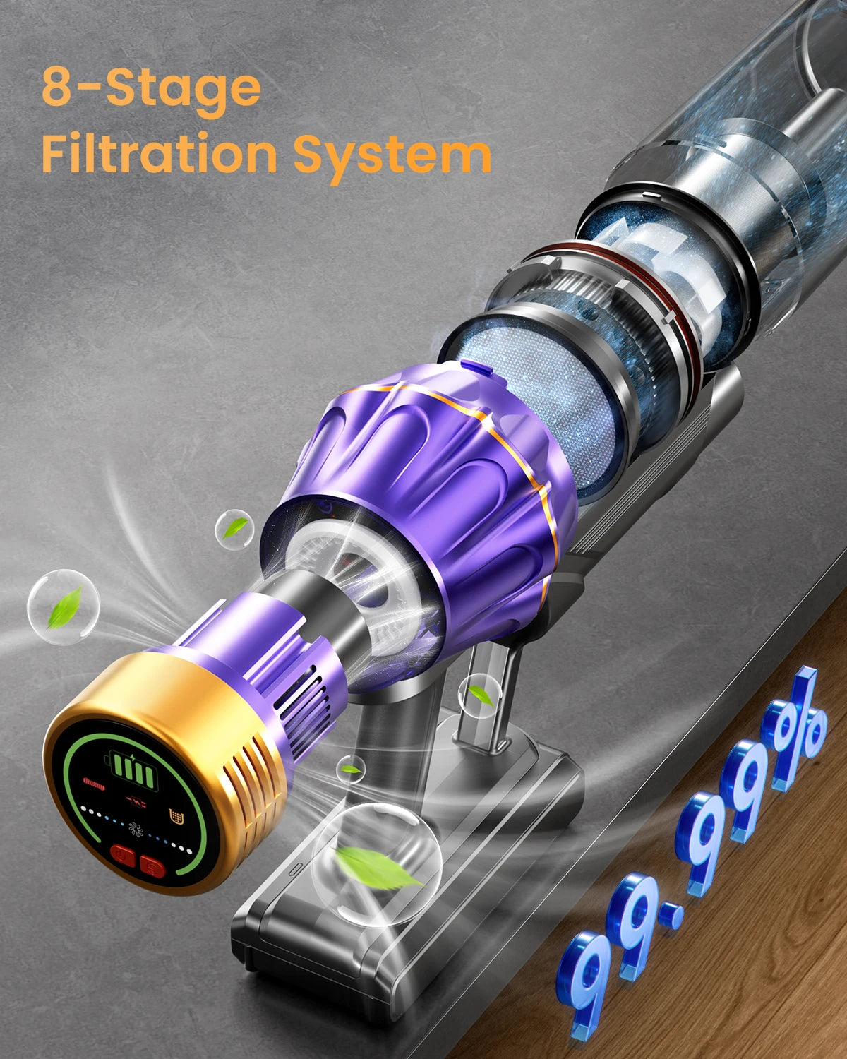 VAKERR M9/Y9 80KPA Cordless Vacuum Cleaner 650W Strong Suction Stick Vacuum 80Mins Runtime for Hard Floor Pet Hair and Carpet