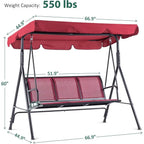 3-Person Outdoor Patio Swing Chair, Steel and Textile Seat Glider