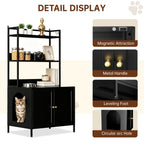 57 Inch Tall Spacious Metal Cat Litter Box Enclosure, Black Hidden Litter Box Cabinet with 3 Tier Storage Shelves Doors 4 S Hooks, Odor Control Pet Washroom Furniture, Heavy Duty Rust Resistant Large Indoor Cat House with Ele