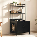 57 Inch Tall Spacious Metal Cat Litter Box Enclosure, Black Hidden Litter Box Cabinet with 3 Tier Storage Shelves Doors 4 S Hooks, Odor Control Pet Washroom Furniture, Heavy Duty Rust Resistant Large Indoor Cat House with Ele