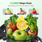 5.3" Large Mouth Feed Chute Juicer - Cold Press for Fruits & Veggies - Self Feeding, Hands-Free, Easy Clean